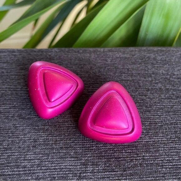 80s Hot Pink Disco Stud Earrings - Picture 2 of 10